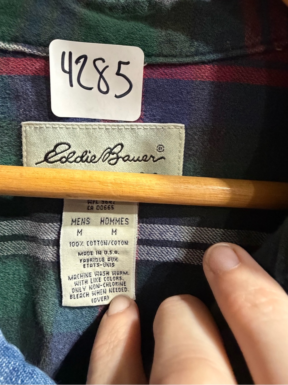 #4285-Eddie Bauer Light Blue Denim Jacket with Plaid Lining - Picture 2 of 3